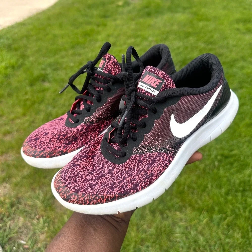 Nike Flex Contact GS Big Kids Athletic Shoes Size 5.5Y Black Pink Sneakers